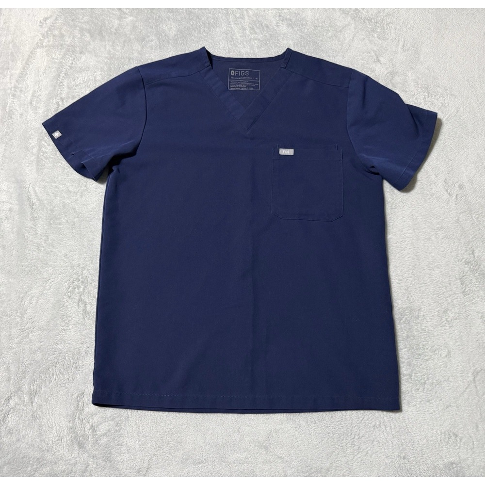FIGS Leon Scrub Mens Medium Navy Blue Technical Collection FM1500 V-Neck Pocket